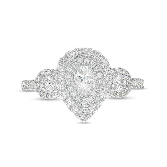 0.75 CT. T.W. Pear-Shaped Diamond Past Present Future® Double Frame Engagement Ring in 14K White Gold (I/SI2)