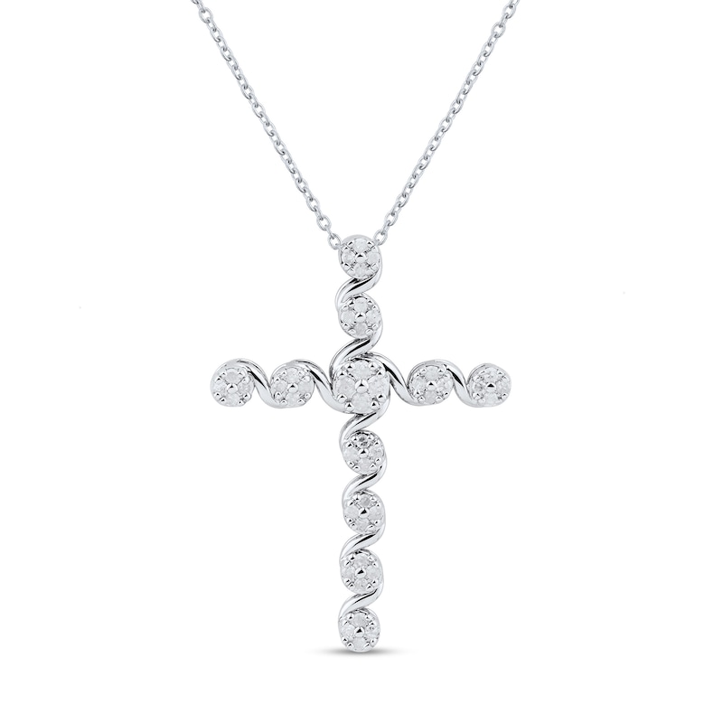 0.23 CT. T.W. Quad Diamond Cascading Cross Pendant in Sterling Silver|Peoples Jewellers