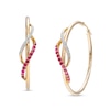 Thumbnail Image 0 of Lab-Created Ruby and 0.085 CT. T.W. Diamond Swirl Crossover Hoop Earrings in 10K Gold