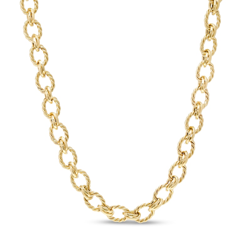 7.0mm Rope-Textured Link Chain Choker Necklace in 10K Gold – 16"