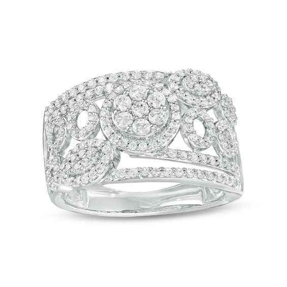 0.75 CT. T.W. Multi-Diamond Raised Bubbles Ring in 10K White Gold