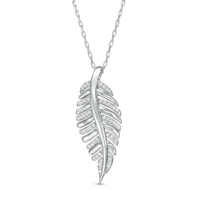 0.10 CT. T.W. Diamond Single Feather Pendant in Sterling Silver