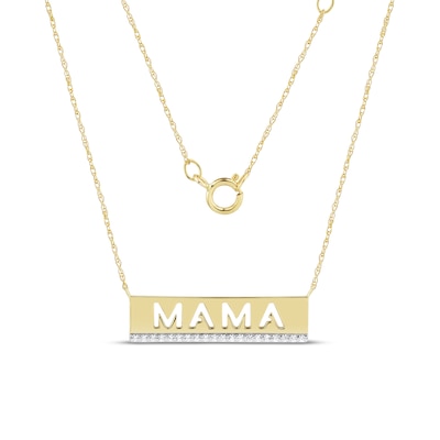 0.085 CT. T.W. Diamond Cut-Out "MAMA" Bar Necklace in 10K Gold