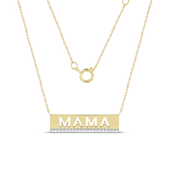 0.085 CT. T.W. Diamond Cut-Out "MAMA" Bar Necklace in 10K Gold