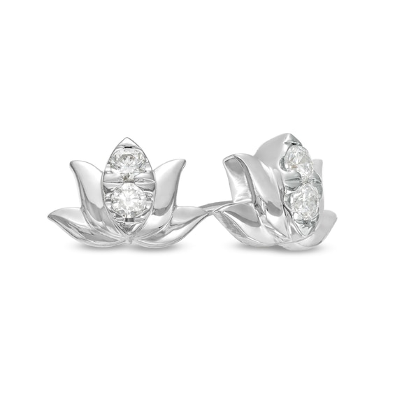 By Women for Women 0.20 CT. T.W. Diamond Lotus Flower Stud Earrings in 10K Gold