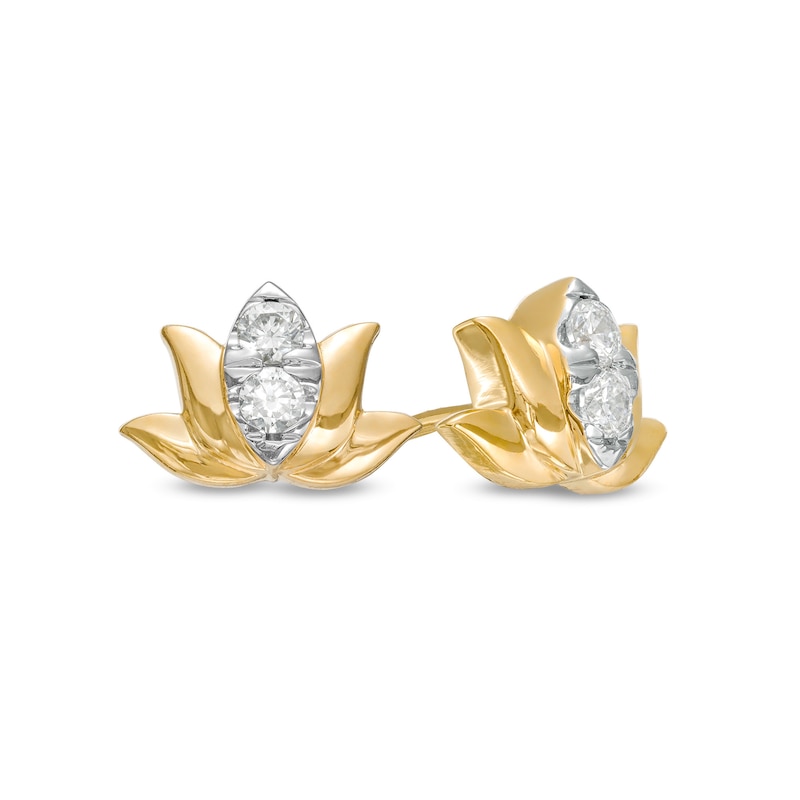 By Women for Women 0.20 CT. T.W. Diamond Lotus Flower Stud Earrings in 10K Gold