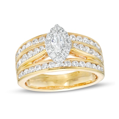 1.50 CT. T.W. Marquise Diamond Frame Multi-Row Engagement Ring in 14K Gold (I/I2)