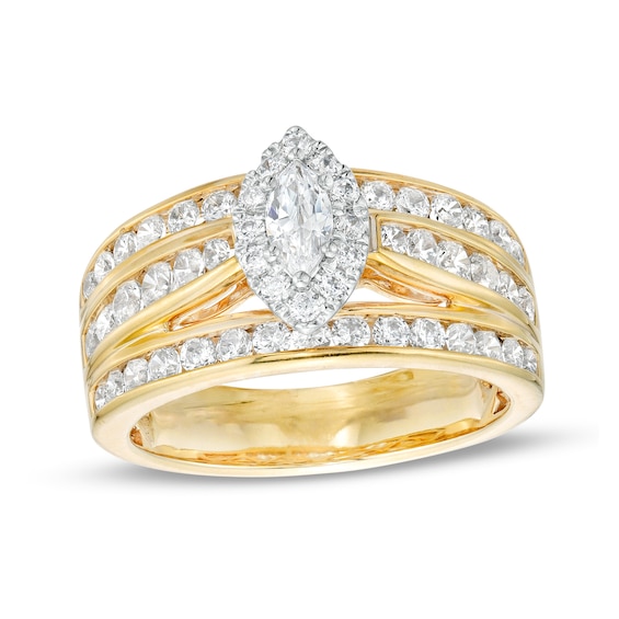 1.50 CT. T.W. Marquise Diamond Frame Multi-Row Engagement Ring in 14K Gold (I/I2)