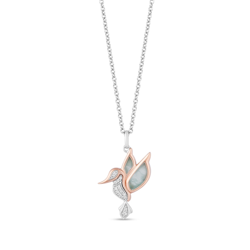 Enchanted Disney Pocahontas Amazonite and 0.04 CT. T.W. Diamond Hummingbird Pendant in Sterling Silver and 10K Rose Gold|Peoples Jewellers