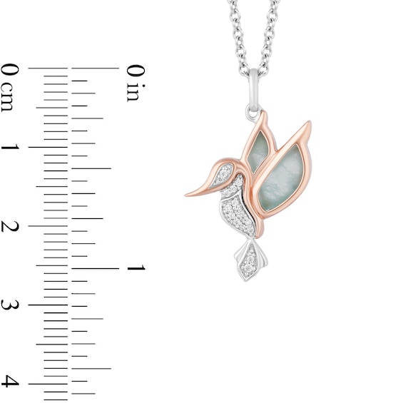 Enchanted Disney Pocahontas Amazonite and 0.04 CT. T.W. Diamond Hummingbird Pendant in Sterling Silver and 10K Rose Gold