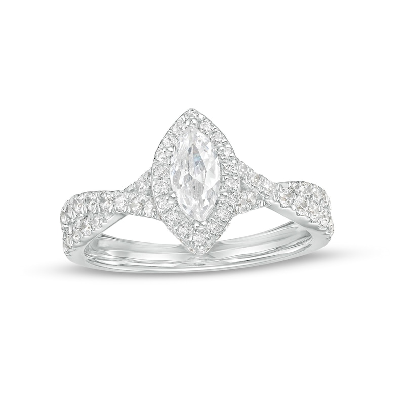 1.00 CT. T.W. Certified Canadian Marquise Diamond Frame Twist Shank Engagement Ring in 14K White Gold (I/SI2)|Peoples Jewellers