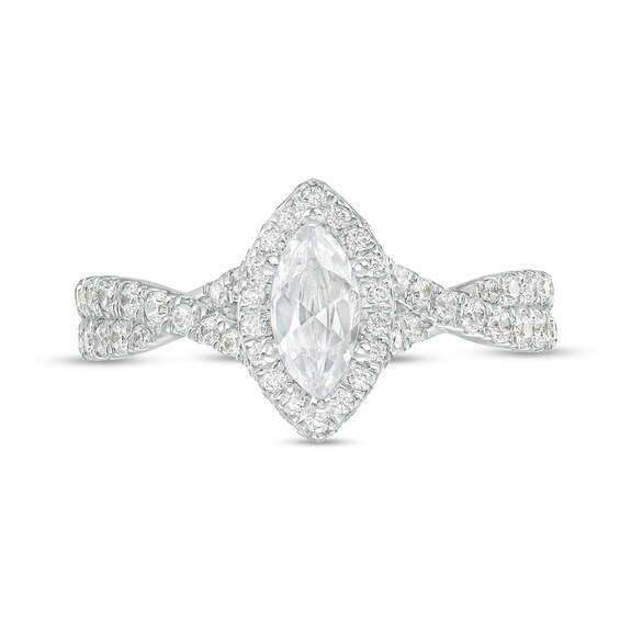 1.00 CT. T.W. Certified Canadian Marquise Diamond Frame Twist Shank Engagement Ring in 14K White Gold (I/SI2)