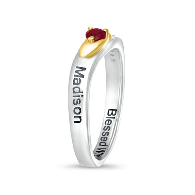 Lab-Created Ruby and White Sapphire Wavy Ring in Sterling Silver and 10K Gold (1 Stone and 2 Lines)