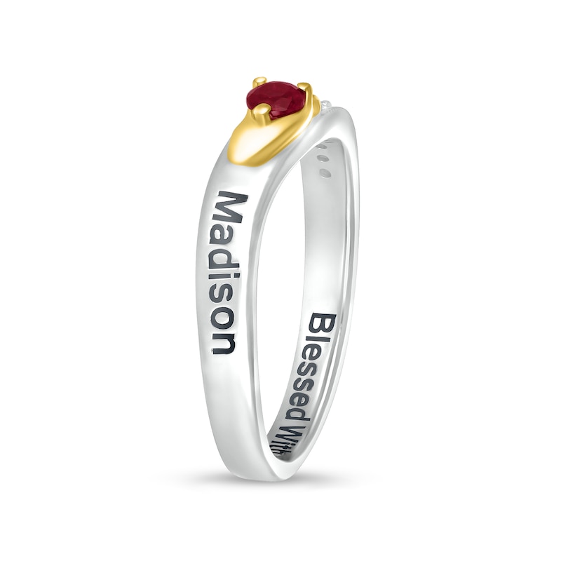 Lab-Created Ruby and White Sapphire Wavy Ring in Sterling Silver and 10K Gold (1 Stone and 2 Lines)|Peoples Jewellers