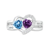 Couple's Simulated Gemstone and Lab-Created White Sapphire Heart Frame Ring in Sterling Silver (2 Stones and 3 Lines)