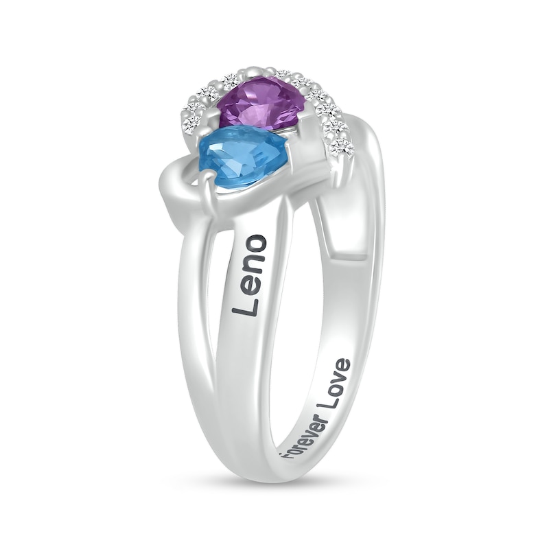 Couple's Simulated Gemstone and Lab-Created White Sapphire Heart Frame Ring in Sterling Silver (2 Stones and 3 Lines)|Peoples Jewellers