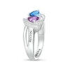 Couple's Simulated Gemstone and Lab-Created White Sapphire Heart Frame Ring in Sterling Silver (2 Stones and 3 Lines)