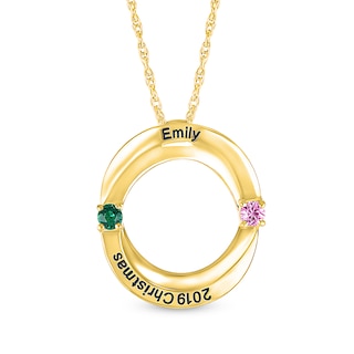 Couple's Simulated Gemstone Overlay Circles Pendant in Sterling Silver with 14K Gold Plate (2 Stones and Lines)