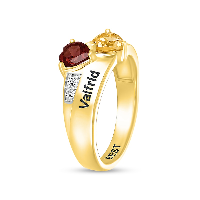 Simulated Gemstone and Lab-Created Sapphire Double Ring in Sterling Silver with 14K Gold Plate (2 Stones and 3 Lines)|Peoples Jewellers