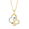 Thumbnail Image 0 of Simulated Gemstone and Lab-Created Sapphire Hearts Pendant in Sterling Silver with 14K Gold Plate (2 Stones and Lines)