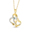 Thumbnail Image 1 of Simulated Gemstone and Lab-Created Sapphire Hearts Pendant in Sterling Silver with 14K Gold Plate (2 Stones and Lines)