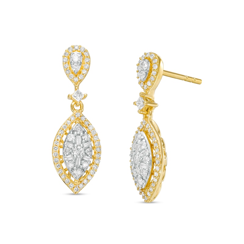 0.50 CT. T.W. Multi-Diamond Flame Drop Earrings in 10K Gold|Peoples Jewellers