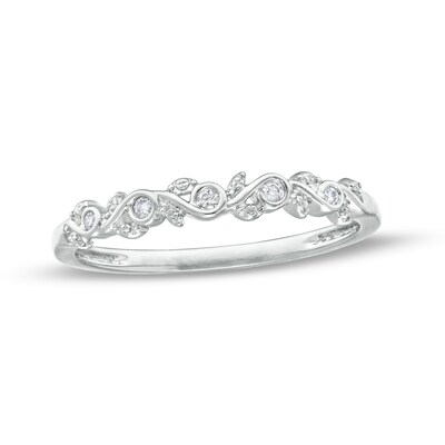 0.04 CT. T.W. Diamond Five Stone Leaf Vine Stackable Anniversary Band in 10K White Gold