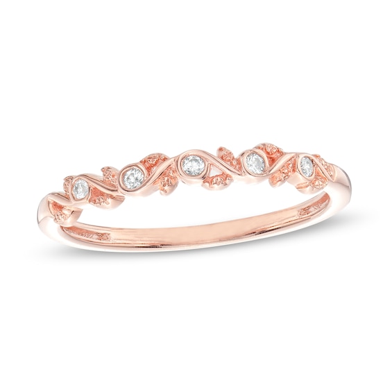 0.04 CT. T.W. Diamond Leaf Vine Vintage-Style Anniversary Band in 10K Rose Gold