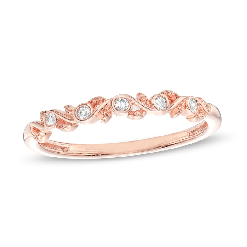 0.04 CT. T.W. Diamond Leaf Vine Vintage-Style Anniversary Band in 10K Rose Gold|Peoples Jewellers