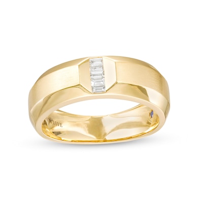 Vera Wang Love Collection Men's 0.085 CT. T.W. Baguette Diamond Five Stone Linear Wedding Band in 14K Gold (I/SI2)