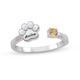 Gemstone Paw Print Open Shank Ring (1 Stone and Line)