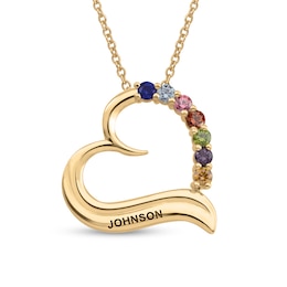 Gemstone Engravable Sideways Heart Pendant (3-7 Stones and 1 Line)