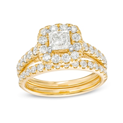 2.00 CT. T.W. Princess-Cut Diamond Frame Bridal Set in 14K Gold (I/I2)