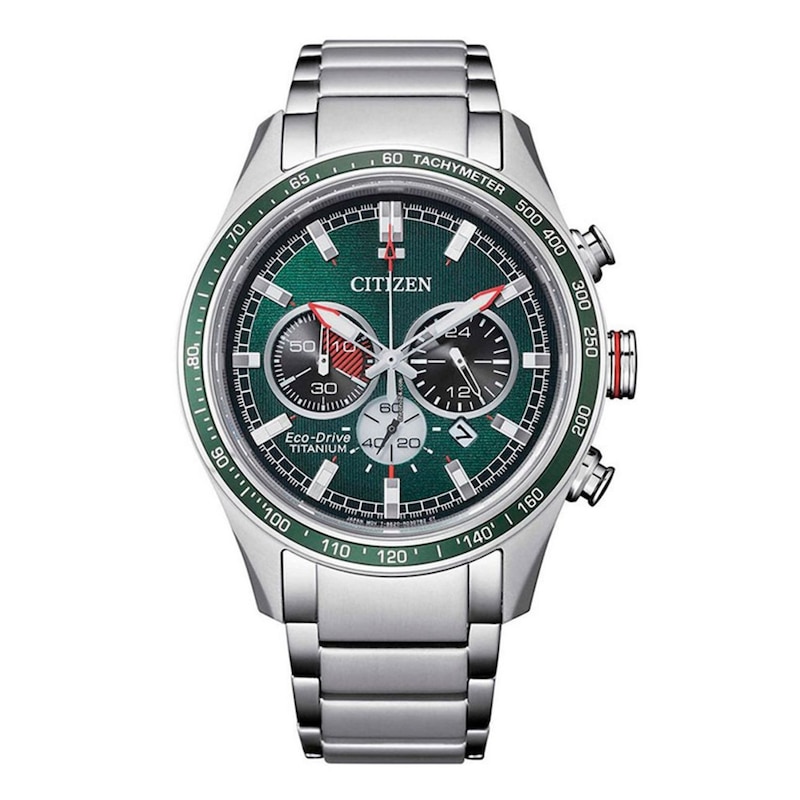 Men's Citizen Eco-Drive® Super Titanium™ Chronograph Watch with Green Dial (Model: CA4497-86X)