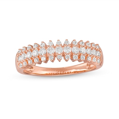 0.45 CT. T.W. Diamond Triple Row Anniversary Band in 10K Rose Gold