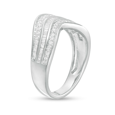 0.45 CT. T.W. Baguette and Round Diamond Contour Triple Row Anniversary Band in 10K Gold