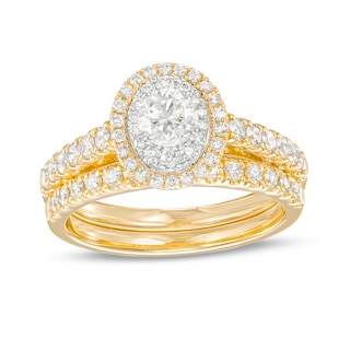 1.20 CT. T.W. Diamond Double Oval-Shaped Frame Bridal Set in 14K Gold (I/I2)