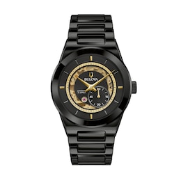 Men's Bulova Millenia Black Ceramic Watch with Black Skeleton Dial (Model: 98A291)