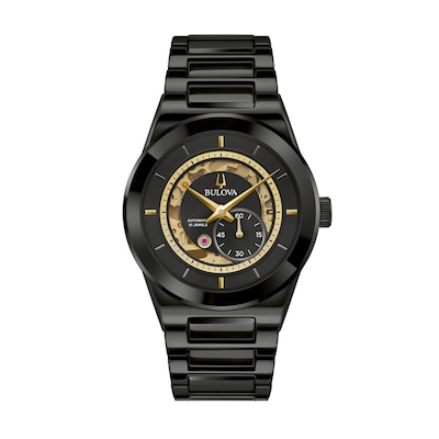 Men's Bulova Millenia Black Ceramic Watch with Black Skeleton Dial (Model: 98A291)