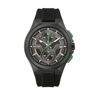 Men's Bulova Maquina Black IP Chronograph Black Silicone Strap Watch with Black Dial (Model: 98B381)