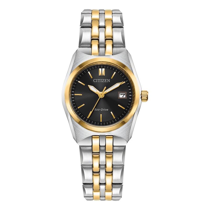 Ladies' Citizen Eco-Drive® Corso Two-Tone Watch with Black Dial (Model: EW2299-50E)|Peoples Jewellers