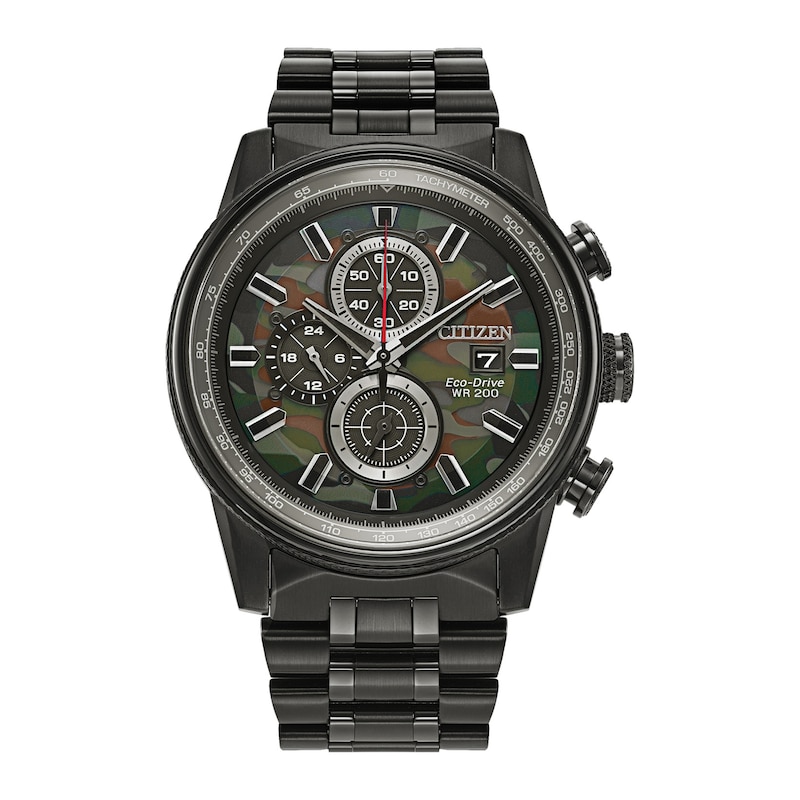 Men's Citizen Eco-Drive® Promaster Nighthawk Black IP Chronograph Watch with Green Camouflage Dial (Model CA0805-53X)|Peoples Jewellers