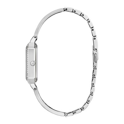 Ladies' Citizen Eco-Drive® Silhouette Crystal Accent Bangle Watch with Rectangular Silver-Tone Dial (Model: EM0980-50A)