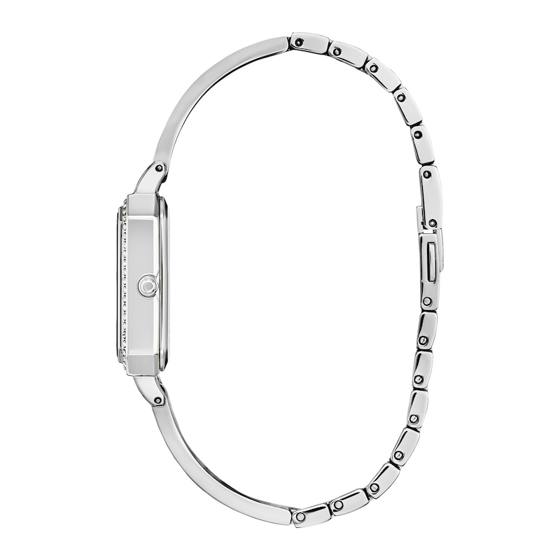 Ladies' Citizen Eco-Drive® Silhouette Crystal Accent Bangle Watch with Rectangular Silver-Tone Dial (Model: EM0980-50A)|Peoples Jewellers