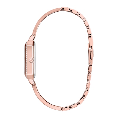 Ladies' Citizen Eco-Drive® Silhouette Crystal Rose-Tone Bangle Watch with Rectangle Silver-Tone Dial (Model: EM0983-51A)