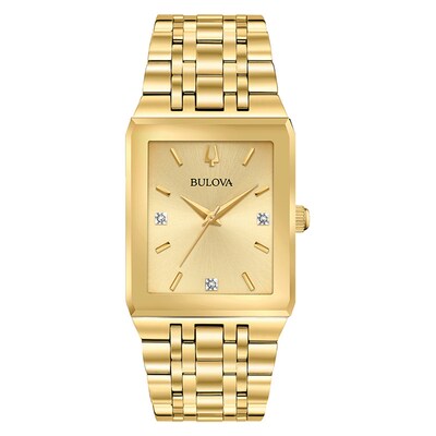 Men's Bulova Futuro Diamond Accent Gold-Tone Watch with Rectangular Gold-Tone Dial (Model: 97D120)