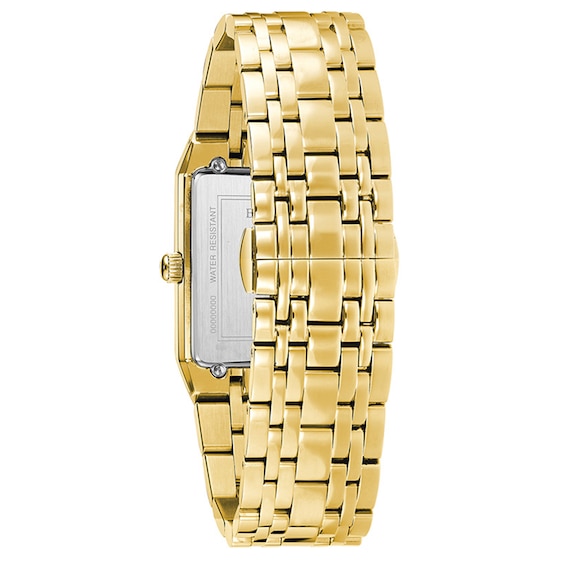 Men's Bulova Futuro Diamond Accent Gold-Tone Watch with Rectangular Gold-Tone Dial (Model: 97D120)