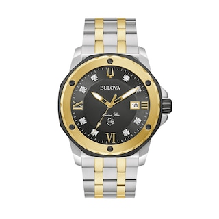 Men's Bulova Marine Star Diamond Accent Tri-Tone Watch with Black Dial (Model: 98D175)