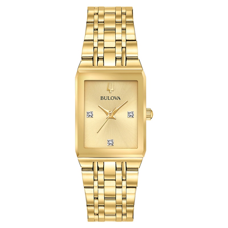 Ladies' Bulova Futuro Diamond Accent Gold-Tone Watch with Rectangular Gold-Tone Dial (Model: 97P140)|Peoples Jewellers