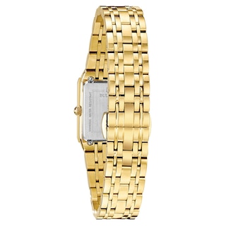 Ladies' Bulova Futuro Diamond Accent Gold-Tone Watch with Rectangular Gold-Tone Dial (Model: 97P140)